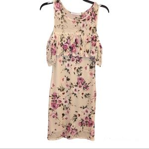 Anthropologie Potter’s Pot Floral Cold Shoulder Mesh Dress Cream‎ Pink Small